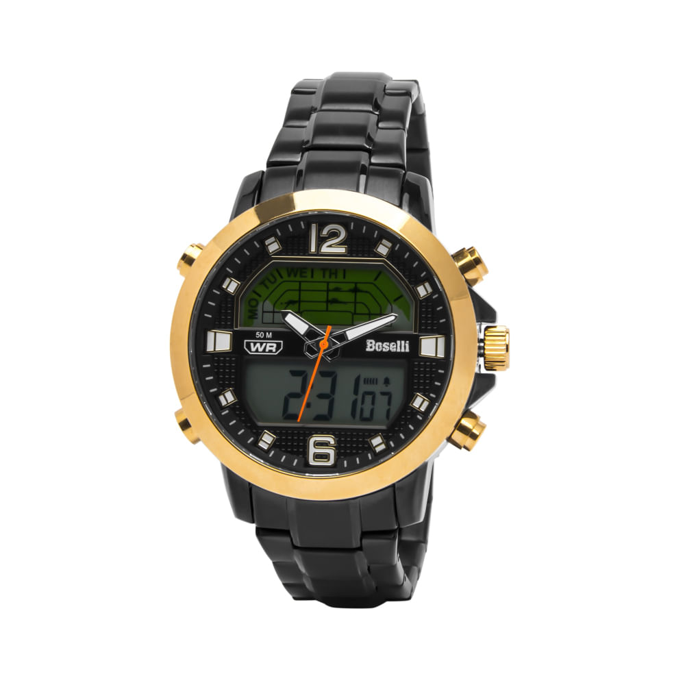 Reloj Boselli B516 Acuático Doble Hora Color Negro con Dorado Reloj Boselli B516 Acuático Doble Hora Color Negro con Dorado