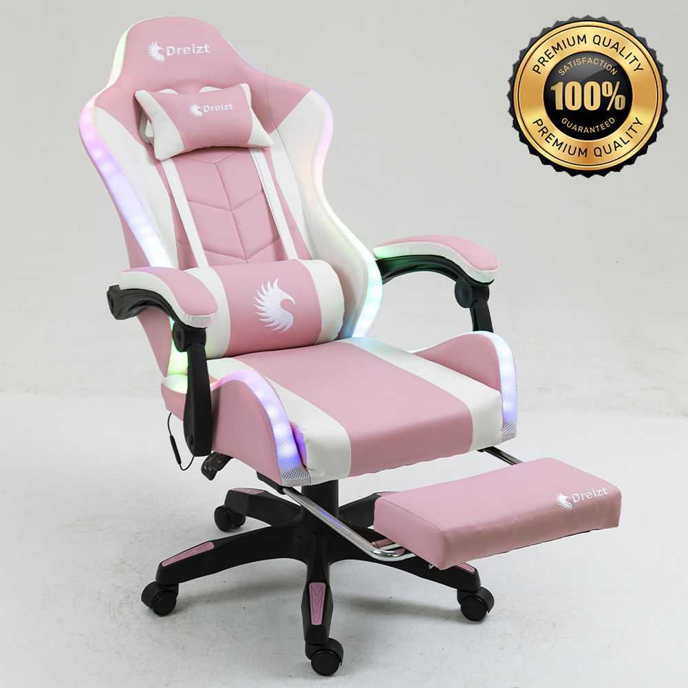 Silla Gamer Ergonómica Dreizt Shine RGB Series Rosado Luces Con Posapies Reclinable Silla Gamer Ergonómica Dreizt Shine RGB Series Rosado Luces Con Posapies Reclinable