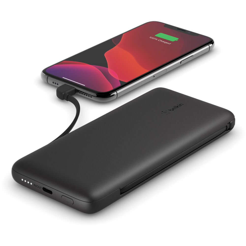 Power Bank Belkin Boost Charge de 10 000Mah con Cables Integrados Usb Type C Negro
