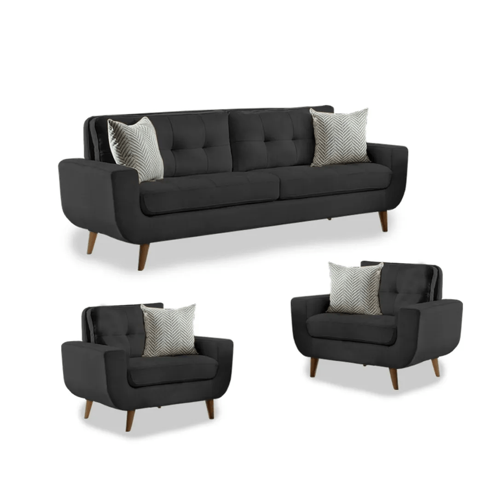 Juego de Sala Vintage 3 1 1 Fabiani Mango Negro Juego de Sala Vintage 3 1 1 Fabiani Mango Negro