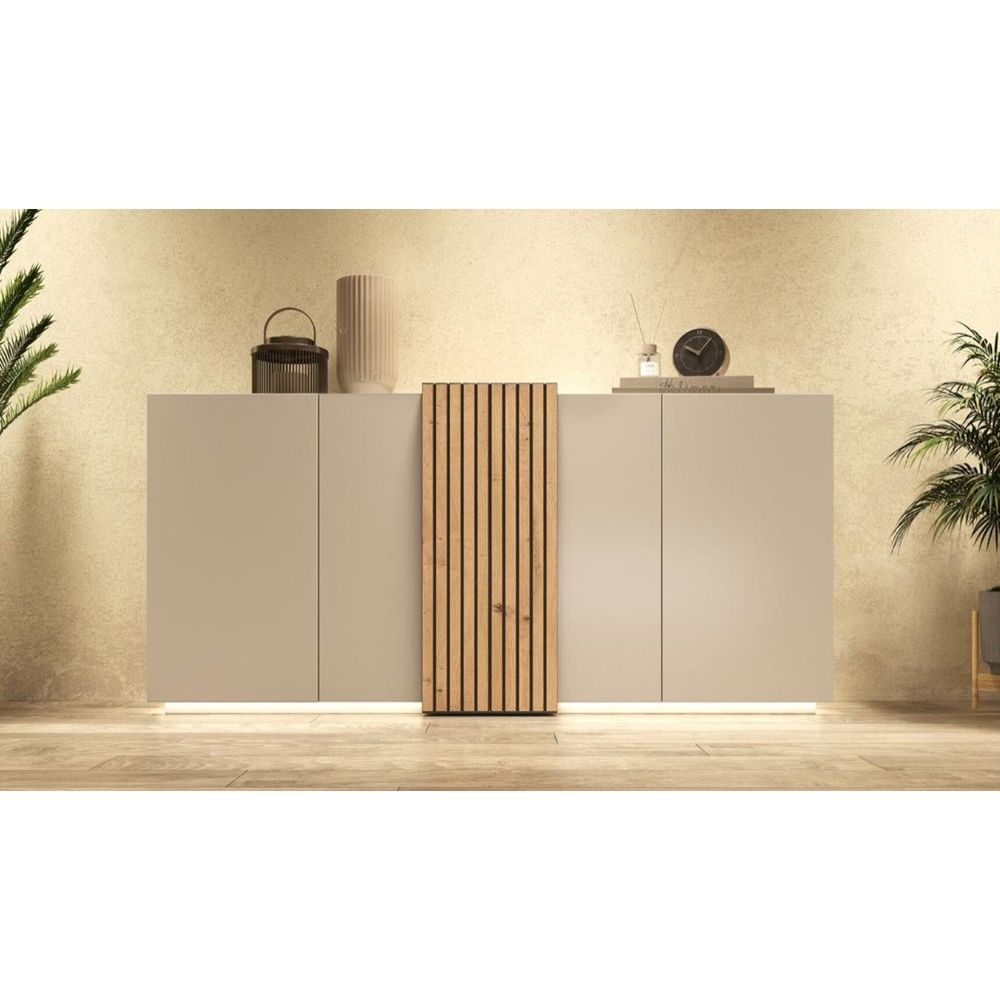 Aparador Moderno 4 puertas 2 cajones interiores Rua color Blanco/Duna TU MESITA Aparador Moderno 4 puertas 2 cajones interiores Rua color Blanco/Duna TU MESITA