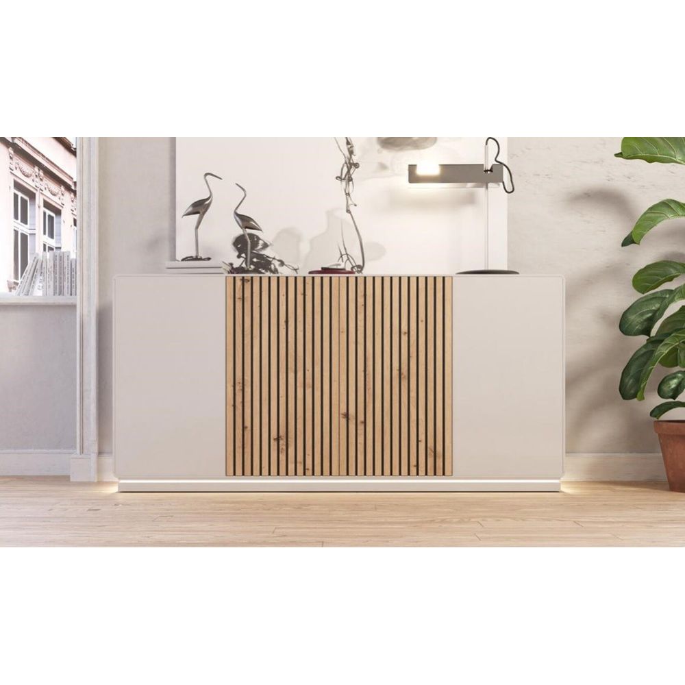 Aparador Moderno 4 puertas + 2 cajones internos Kimbo color Blanco/Duna TU MESITA Aparador Moderno 4 puertas + 2 cajones internos Kimbo color Blanco/Duna TU MESITA