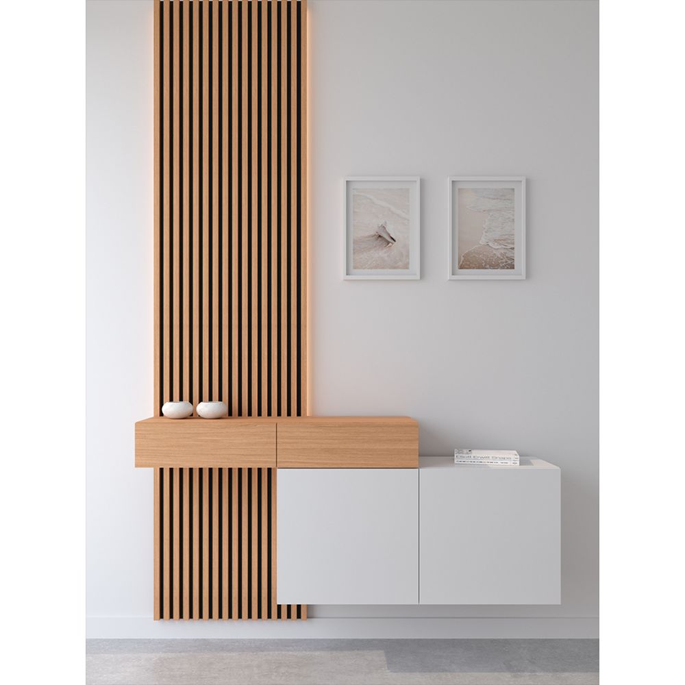 Moderno Recibidor Flotante Aries con Panel color Blanco/Marrón TU MESITA Moderno Recibidor Flotante Aries con Panel color Blanco/Marrón TU MESITA