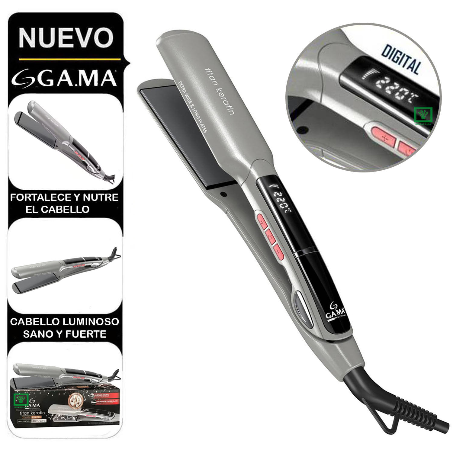 Plancha Alisadora Gama Titan Keratin Xwide Digital 450°F 230°C