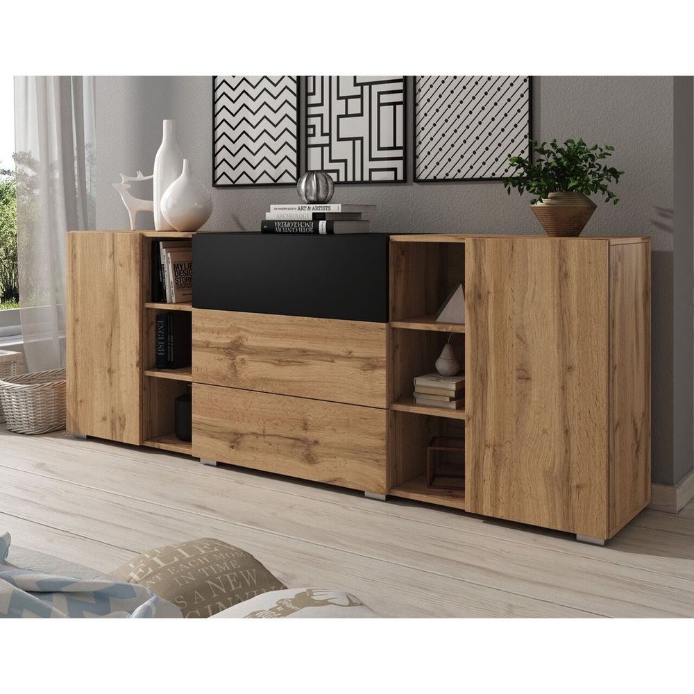 Aparador Largo Marbella color Marrón/Negro TU MESITA Aparador Largo Marbella color Marrón/Negro TU MESITA