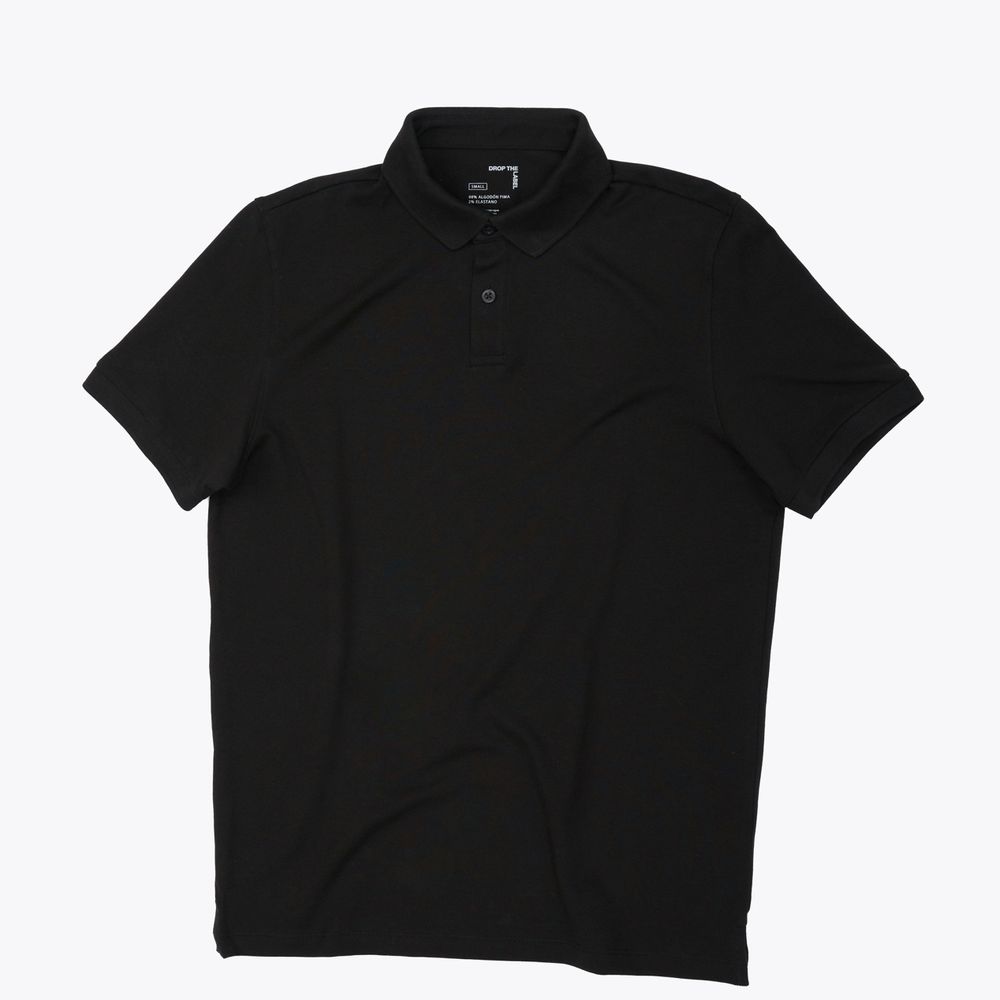 Polo Camisero Piqué Negro para Hombre Drop the Label Manga Corta Algodón Pima talla S Polo Camisero Piqué Negro para Hombre Drop the Label Manga Corta Algodón Pima talla S
