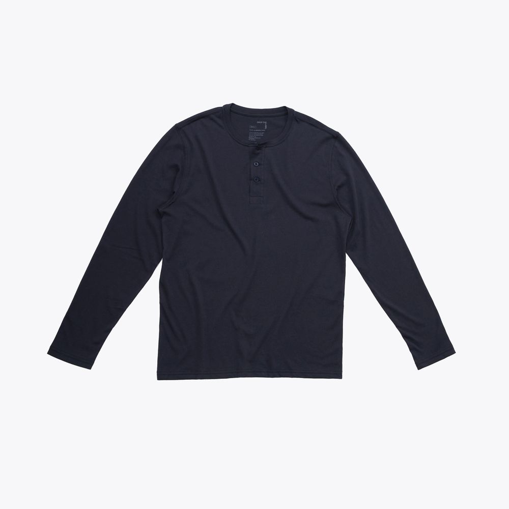 Polo Azul Oscuro Henley Manga Larga para Hombre Drop the Label Algodón Pima talla XL Polo Azul Oscuro Henley Manga Larga para Hombre Drop the Label Algodón Pima talla XL