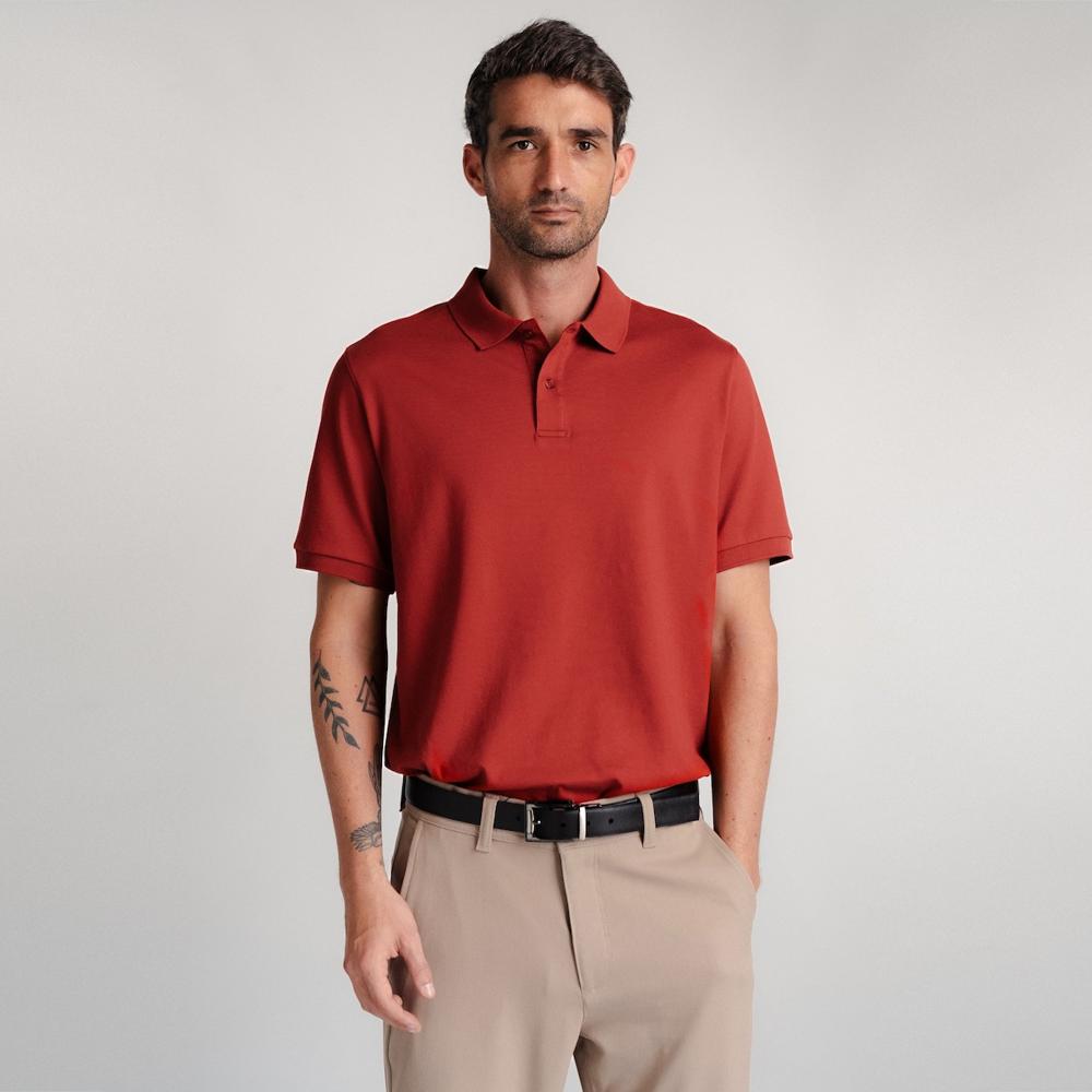 Polo camisero piqué rojo ladrillo para hombre Drop the Label manga corta algodón Pima talla M Polo camisero piqué rojo ladrillo para hombre Drop the Label manga corta algodón Pima talla M