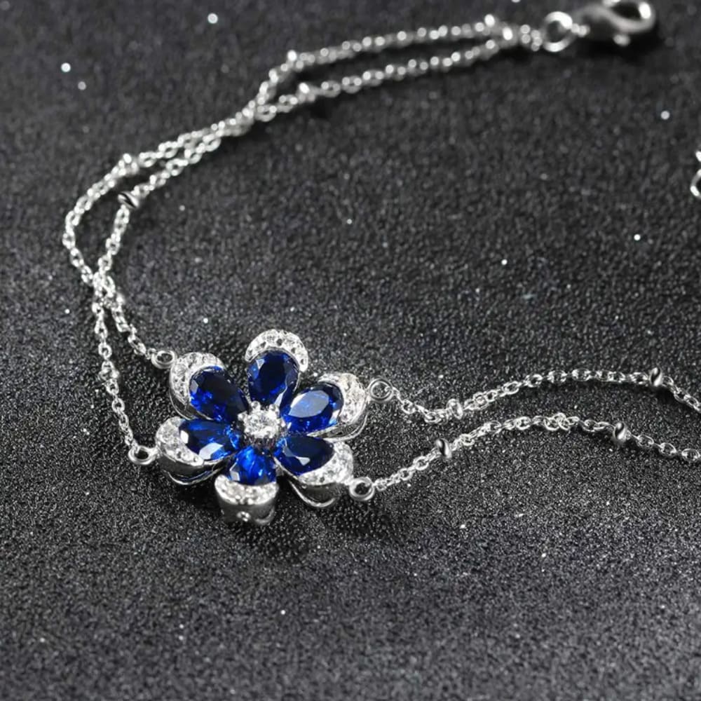 Pulsera Flor Azul Brillante - Plata 925 Pulsera Flor Azul Brillante - Plata 925