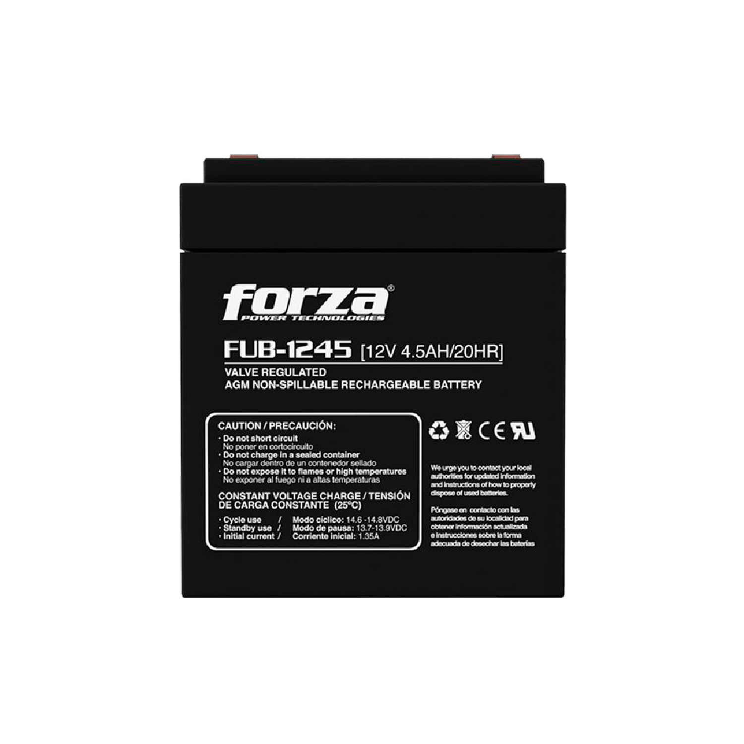 Batería Forza Fub-1245 Sellada 12V 45Ah Recargable Agm Sin Mantenimiento