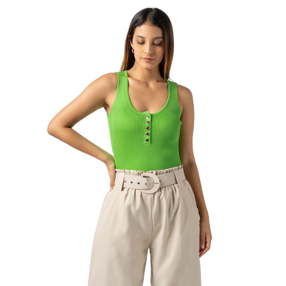 Polo de Hilo Sin Mangas Mujer Verde Neón Talla S Polo de Hilo Sin Mangas Mujer Verde Neón Talla S