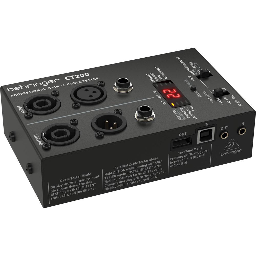 Behringer CT200: Probador de Cables 8 en 1 con Modo de Tonos de Prueba y Pantalla LED Intuitiva 1821113-REG Behringer CT200: Probador de Cables 8 en 1 con Modo de Tonos de Prueba y Pantalla LED Intuitiva 1821113-REG