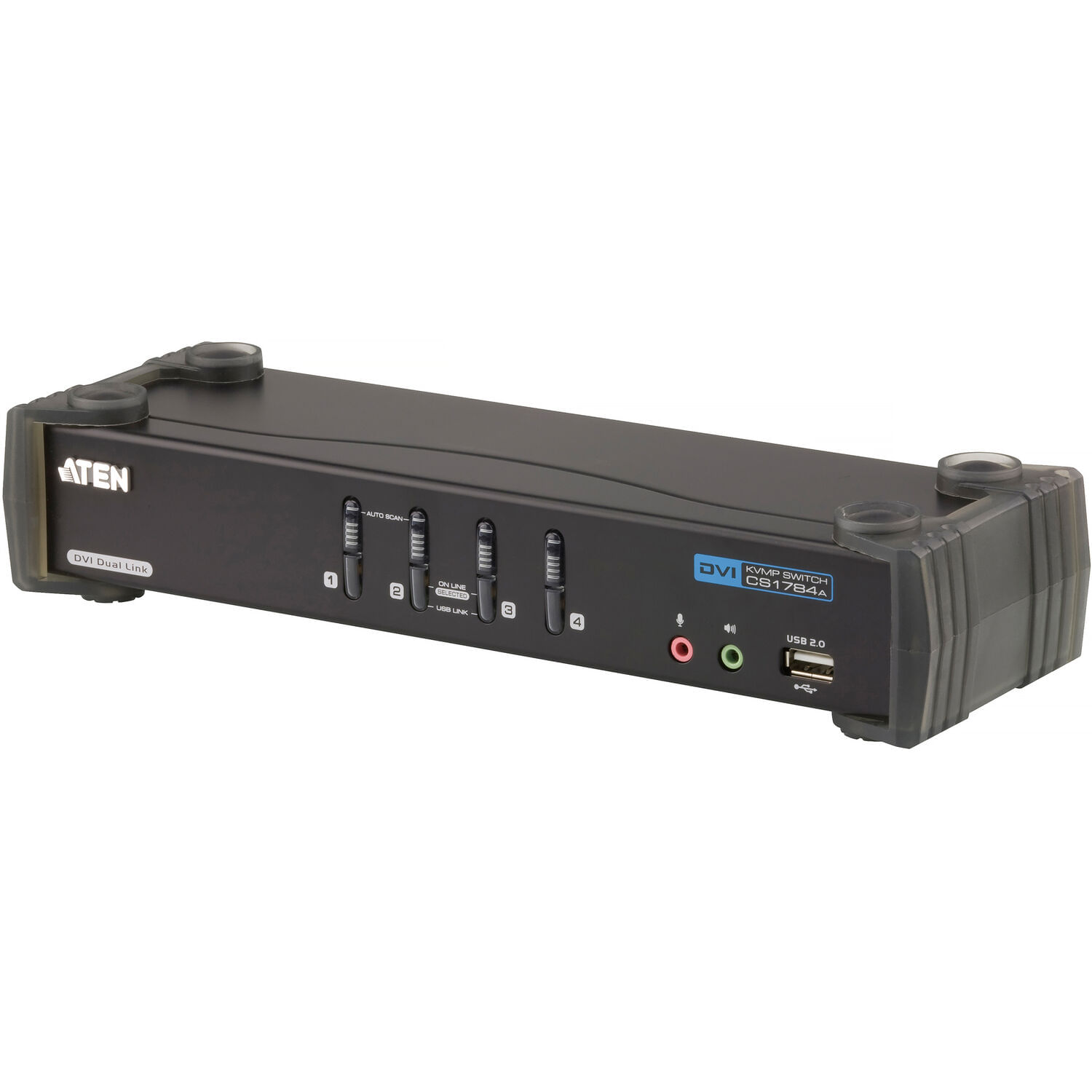 Switch Kvmp Aten de 4 Puertos Usb Dvi Dual Link con Audio de Sonido Envolvente 2.1