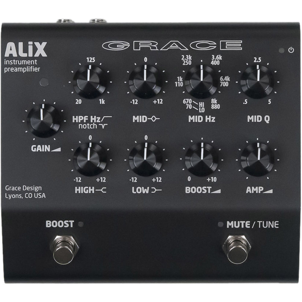 Grace Design ALiX Preamp de Instrumento Acústico de Canal Único, EQ, DI y Pedal de Boost (Negro) - C 1250257-REG Grace Design ALiX Preamp de Instrumento Acústico de Canal Único, EQ, DI y Pedal de Boost (Negro) - C 1250257-REG