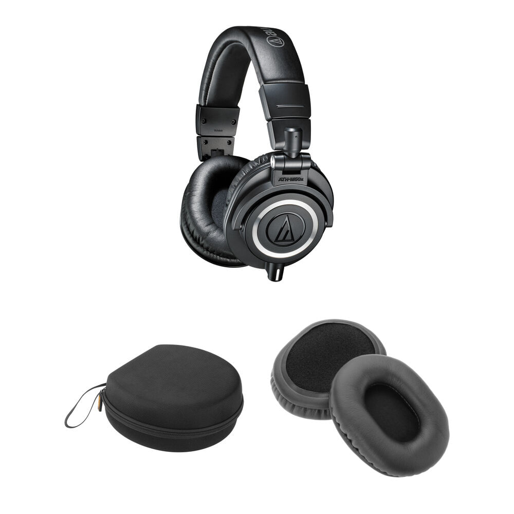Auriculares Audio-Technica ATH-M50x y Kit de Estuche (Negro) - Incluye Cables y Adaptador