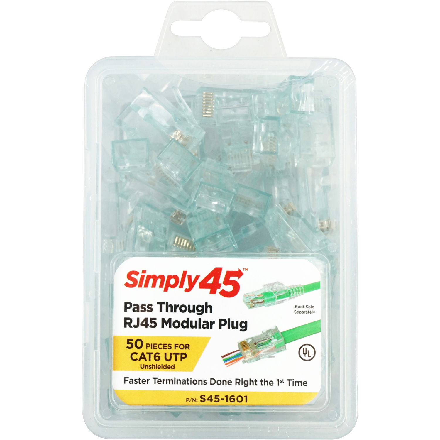 Conector Modular Rj45 sin Blindaje Simply45 Cat 6 Utp Pass Through Paquete de 50