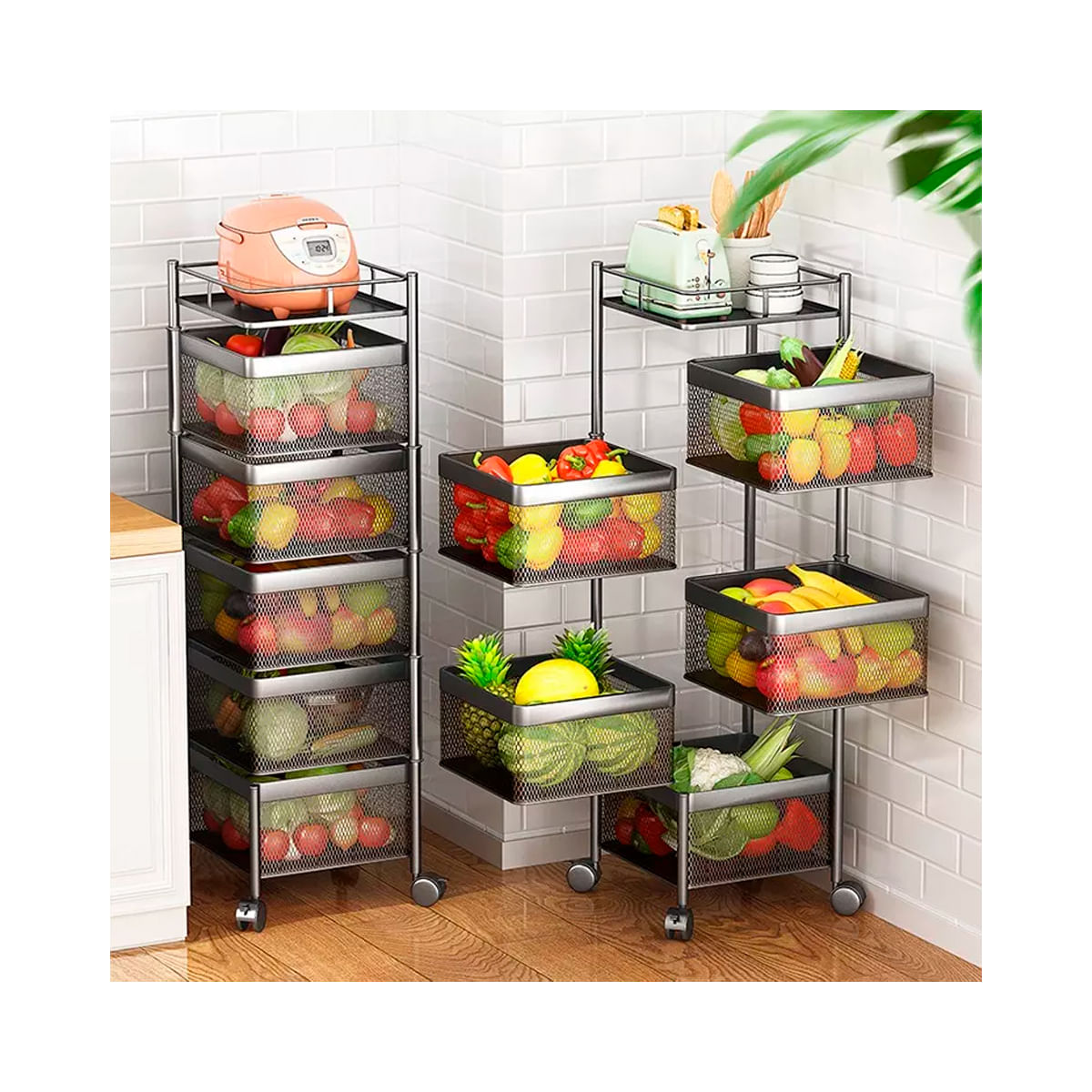 Estante Cesta Cocina Para Frutas Verduras Multifuncional 6 Niveles Cuadrado