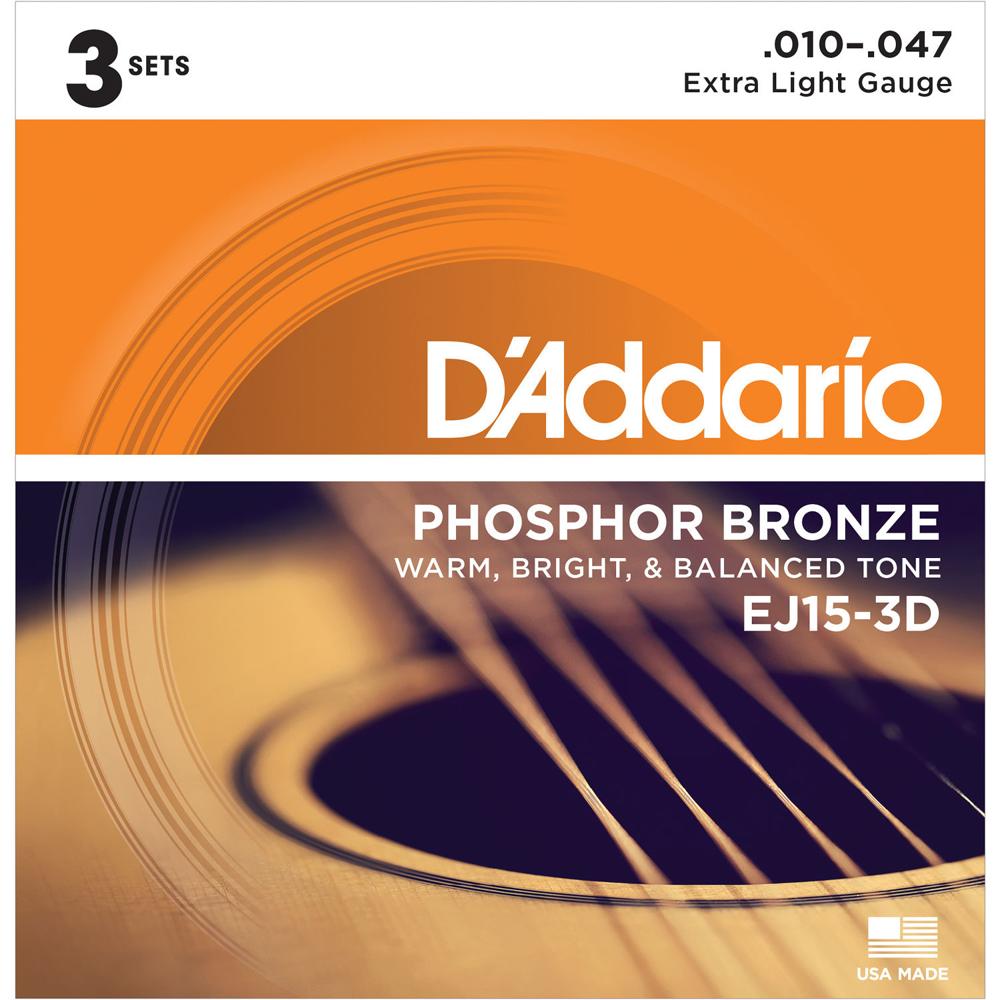 Cuerdas para Guitarra Acústica D'Addario EJ15-3D Extra Light Phosphor Bronze (Paquete de 3, 6 Cuerda 1290314-REG Cuerdas para Guitarra Acústica D'Addario EJ15-3D Extra Light Phosphor Bronze (Paquete de 3, 6 Cuerda 1290314-REG