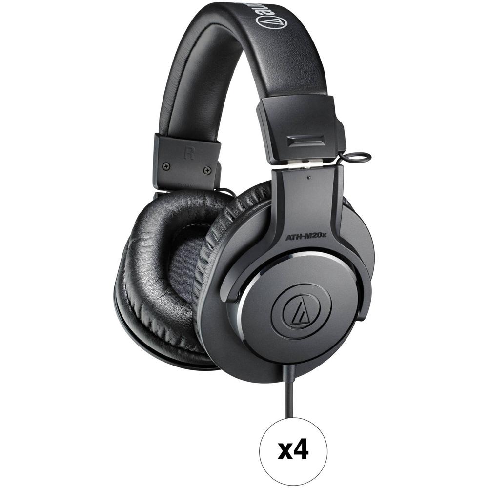 Auriculares de Monitor Cerrados Audio-Technica ATH-M20x (Negro, Paquete de 4) - Para Grabación y Mez