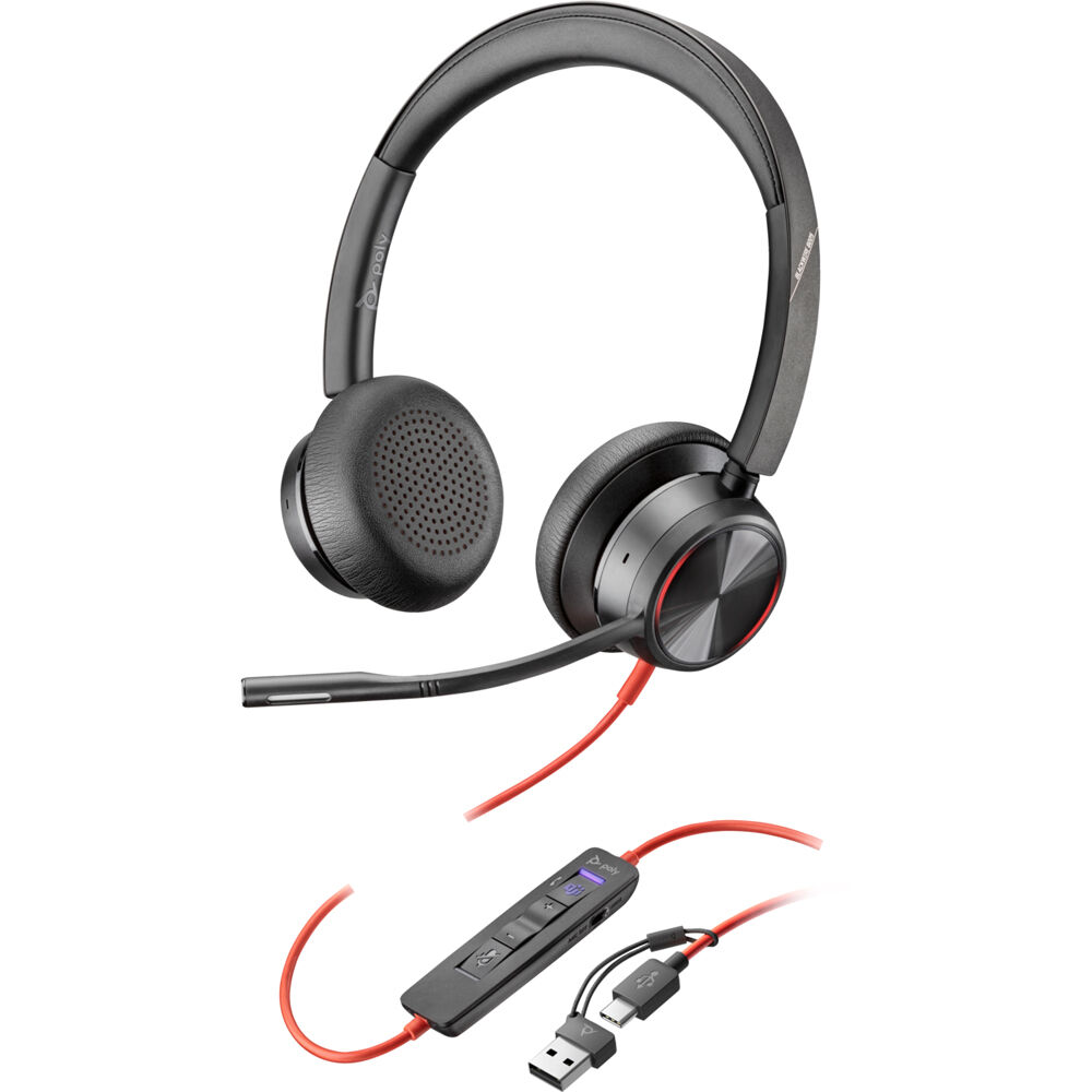 Auriculares Estéreo Poly Blackwire 8225 USB-C con Adaptador USB-A - Certificado para Microsoft Teams