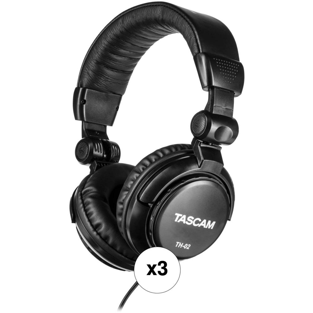 Auriculares de Estudio TASCAM TH-02 (Negro, Paquete de 3) - Diseño Cerrado, Respuesta Balanceada, Dr