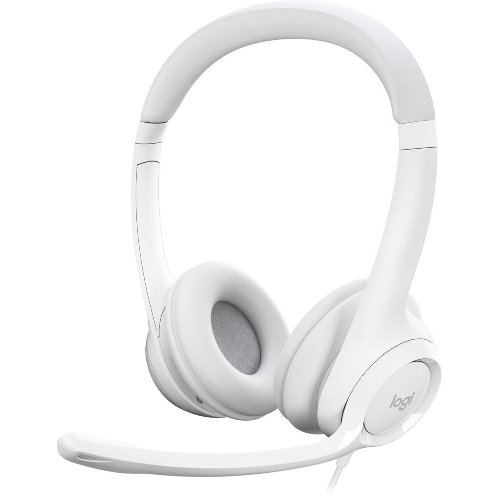 Logitech USB Headset H390 (Blanco Off-White) - Interfaz USB Tipo A, Micrófono con Cancelación de Rui