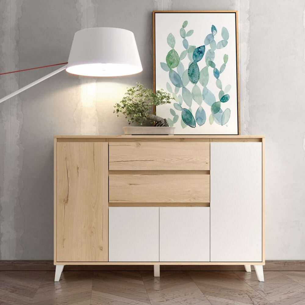 Aparador Funcional Salvador 4 puertas 2 cajones TU MESITA color Duna/Blanco Aparador Funcional Salvador 4 puertas 2 cajones TU MESITA color Duna/Blanco