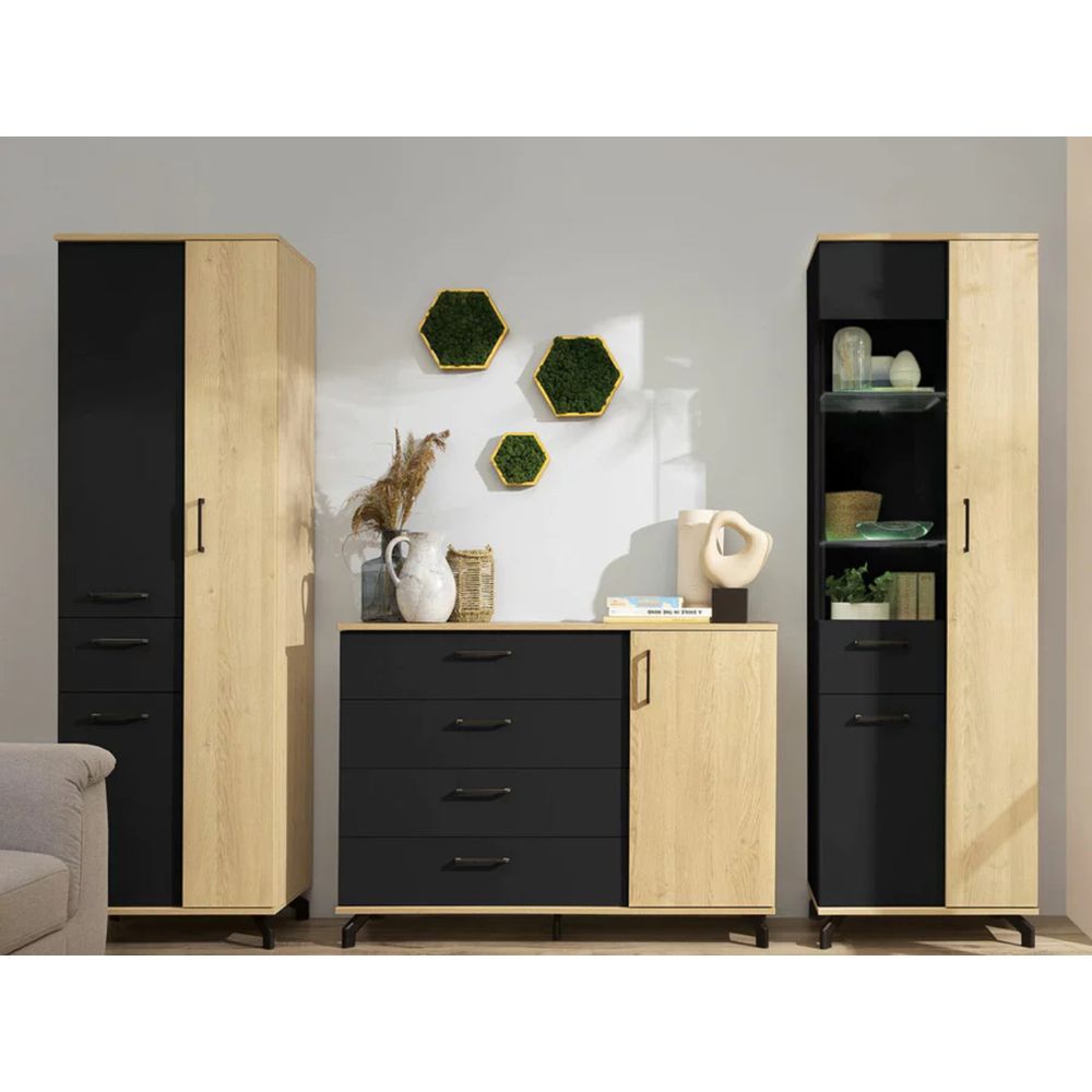 Aparador Rústico Omaha 4 cajones 1 puerta TU MESITA color Negro/Haya Aparador Rústico Omaha 4 cajones 1 puerta TU MESITA color Negro/Haya