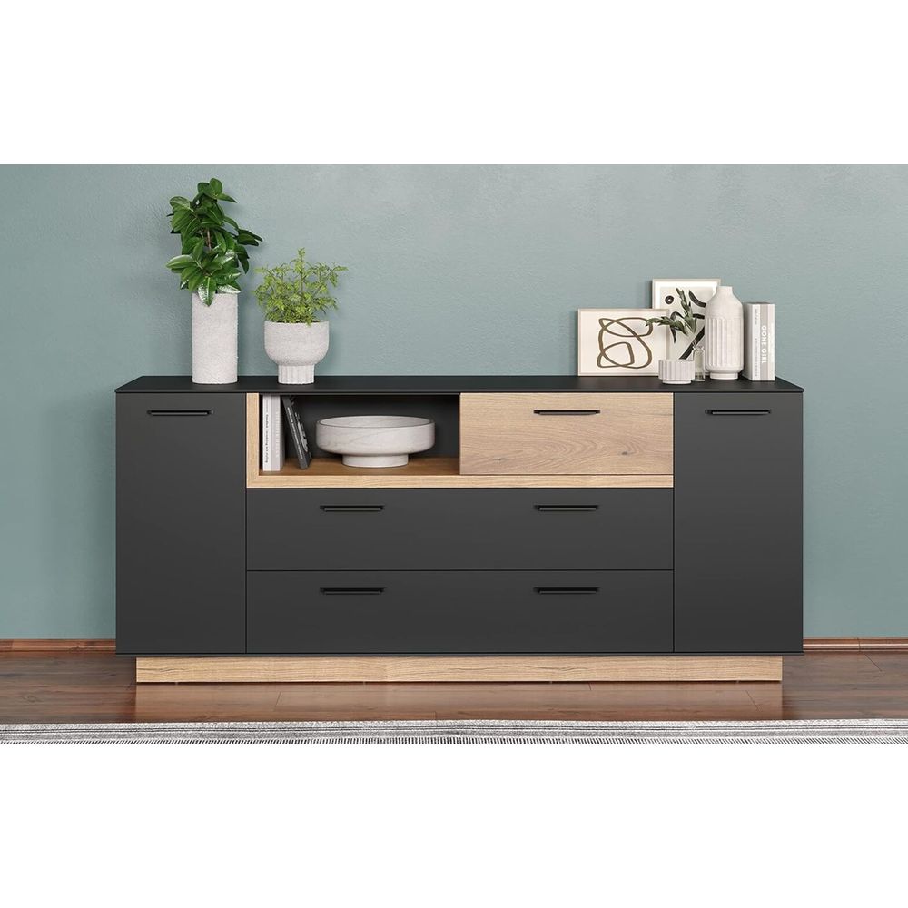 Aparador Largo moderno Merlina color Negro/Marrón TU MESITA Aparador Largo moderno Merlina color Negro/Marrón TU MESITA