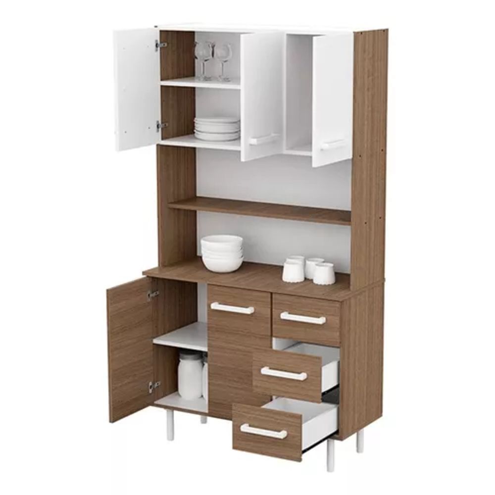 Aparador con Estanteria para vajilla Markan color Blanco/Marrón TU MESITA Aparador con Estanteria para vajilla Markan color Blanco/Marrón TU MESITA