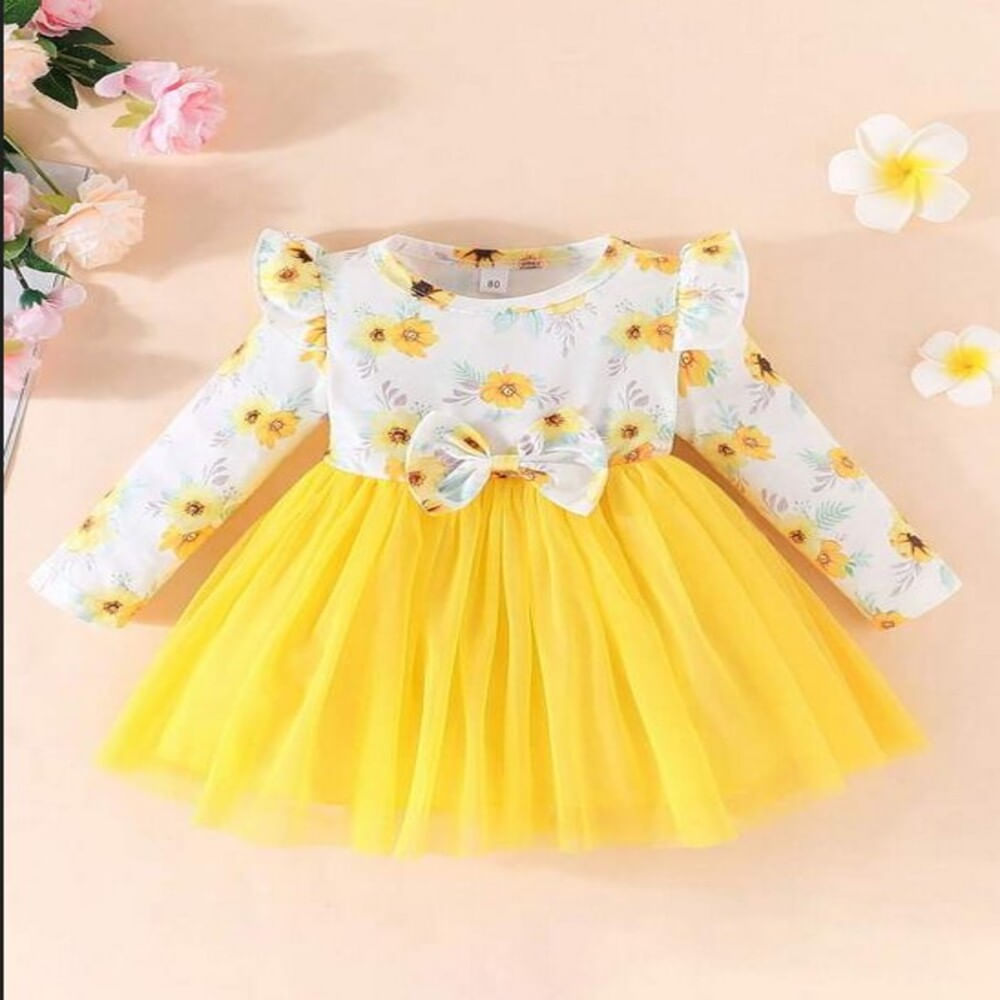 Vestido de Niña Bebe Girasoles Para Fiesta Amarillo Talla 4 Años Vestido de Niña Bebe Girasoles Para Fiesta Amarillo Talla 4 Años