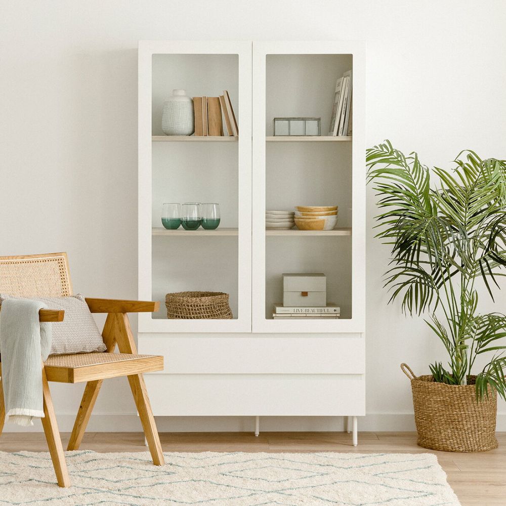 Vitrina Contemporánea Elly color Blanco 2 cajones TU MESITA Vitrina Contemporánea Elly color Blanco 2 cajones TU MESITA