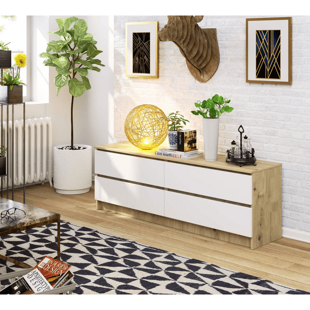 Aparador Bajo Sigrid color Duna/Blanco 4 cajones TU MESITA Aparador Bajo Sigrid color Duna/Blanco 4 cajones TU MESITA