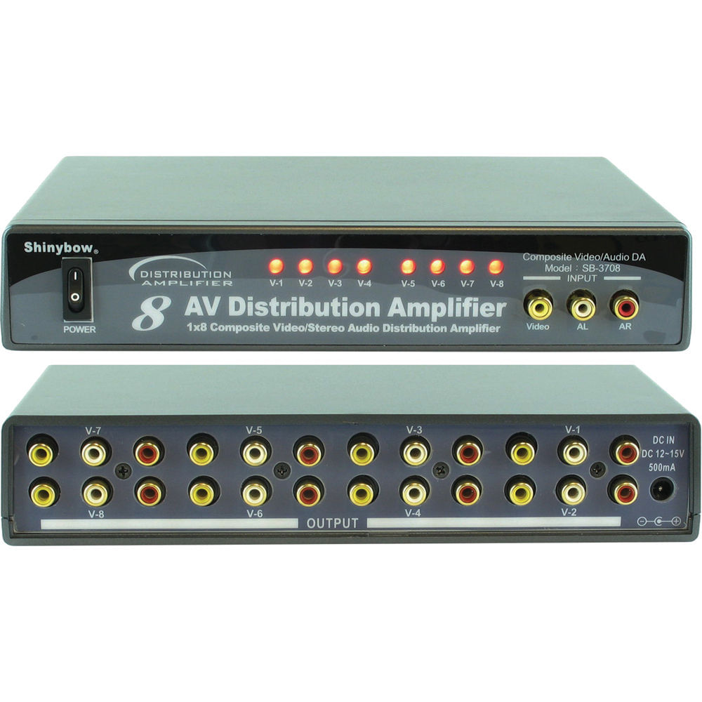 Amplificador de Distribución de Video y Audio Compuesto Shinybow SB-3708 1 x 8 872177-REG Amplificador de Distribución de Video y Audio Compuesto Shinybow SB-3708 1 x 8 872177-REG