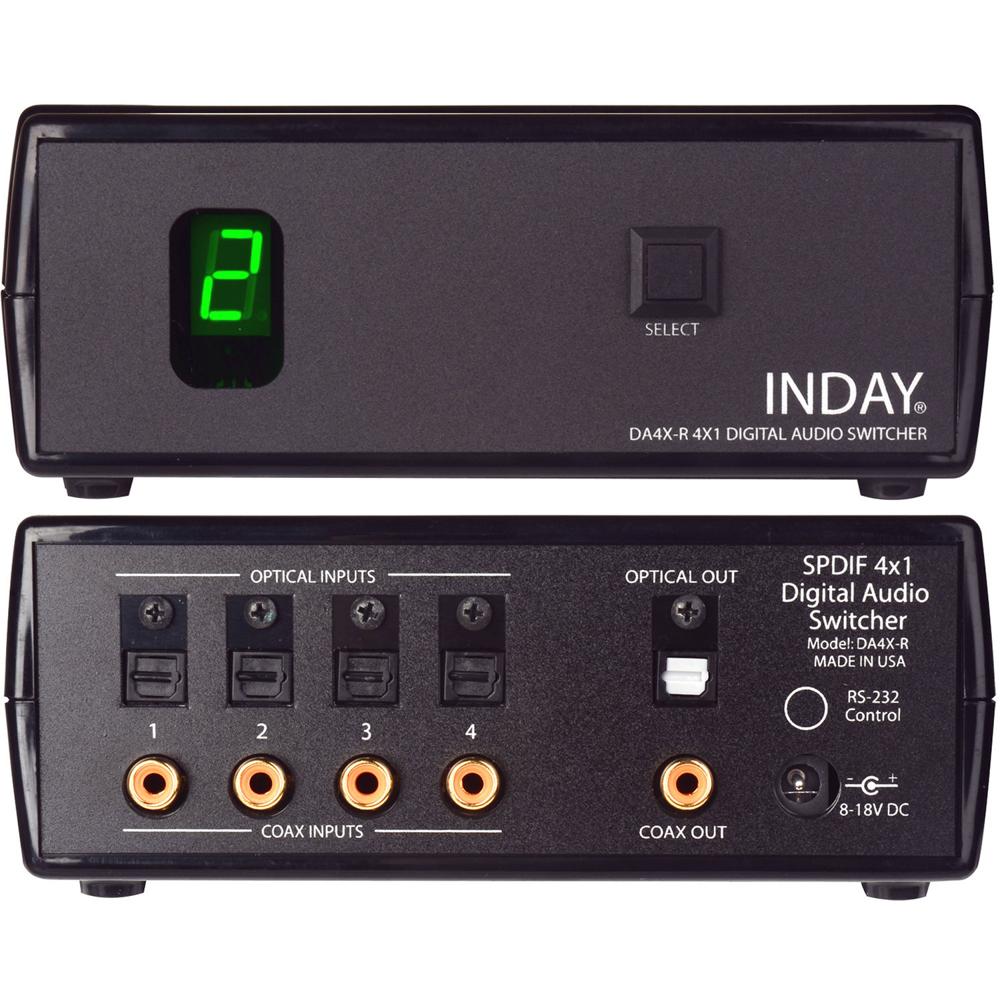 Inday DA4X-R SPDIF 4x1 Conmutador de Audio Digital: 4 Entradas Ópticas TOSLINK y RCA, Soporta Format 1351618-REG Inday DA4X-R SPDIF 4x1 Conmutador de Audio Digital: 4 Entradas Ópticas TOSLINK y RCA, Soporta Format 1351618-REG