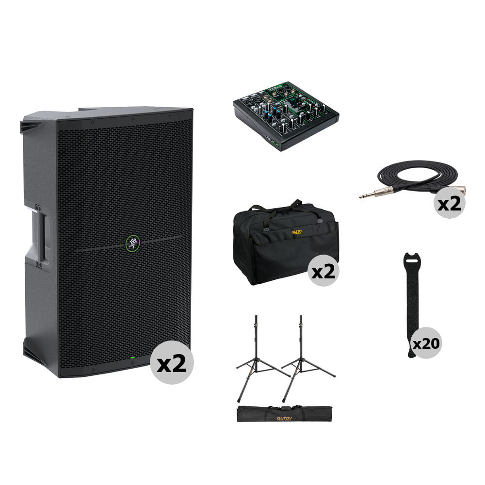 Kit de Altavoces PA Activos Mackie Thump215 con Mezclador, Soportes, Bolsas y Cables (Par) - Dos PAs 1725779-REG Kit de Altavoces PA Activos Mackie Thump215 con Mezclador, Soportes, Bolsas y Cables (Par) - Dos PAs 1725779-REG
