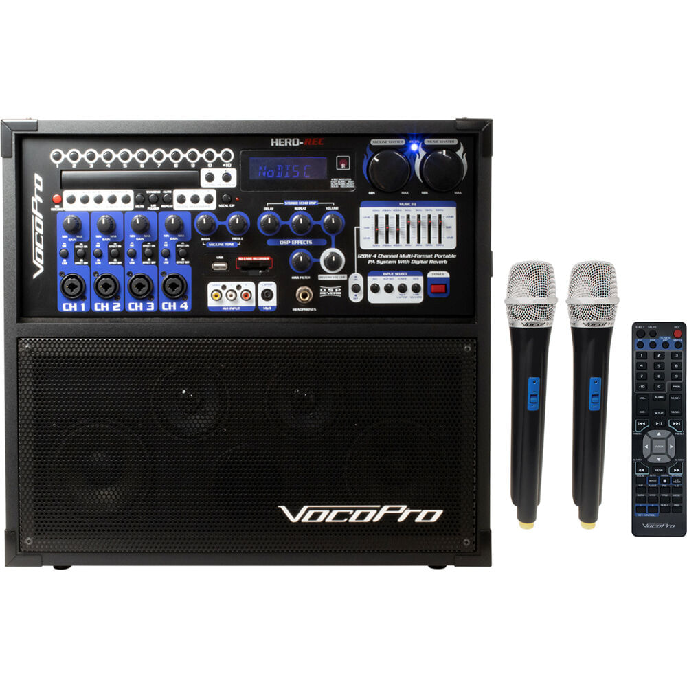 VocoPro Hero-Rec-BT-9 Sistema P.A. Portátil de 120W y 4 Canales con Bluetooth y 2 Micrófonos Inalámb 1801652-REG VocoPro Hero-Rec-BT-9 Sistema P.A. Portátil de 120W y 4 Canales con Bluetooth y 2 Micrófonos Inalámb 1801652-REG