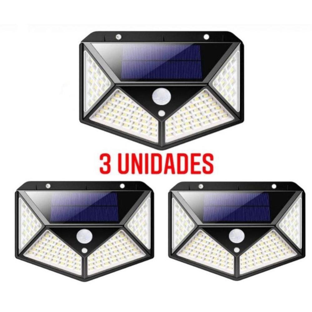 3LED Solar de 100 Leds Reflector Foco Lampara Jardin Entrada Cochera Blanco 3LED Solar de 100 Leds Reflector Foco Lampara Jardin Entrada Cochera Blanco