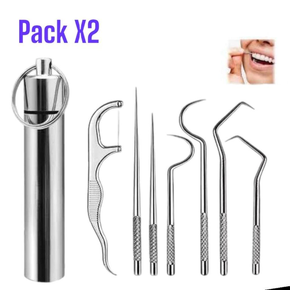2Kit de Herramientas de Limpieza de Dientes de Acero Inoxidable 7 en 1 Gris 2Kit de Herramientas de Limpieza de Dientes de Acero Inoxidable 7 en 1 Gris