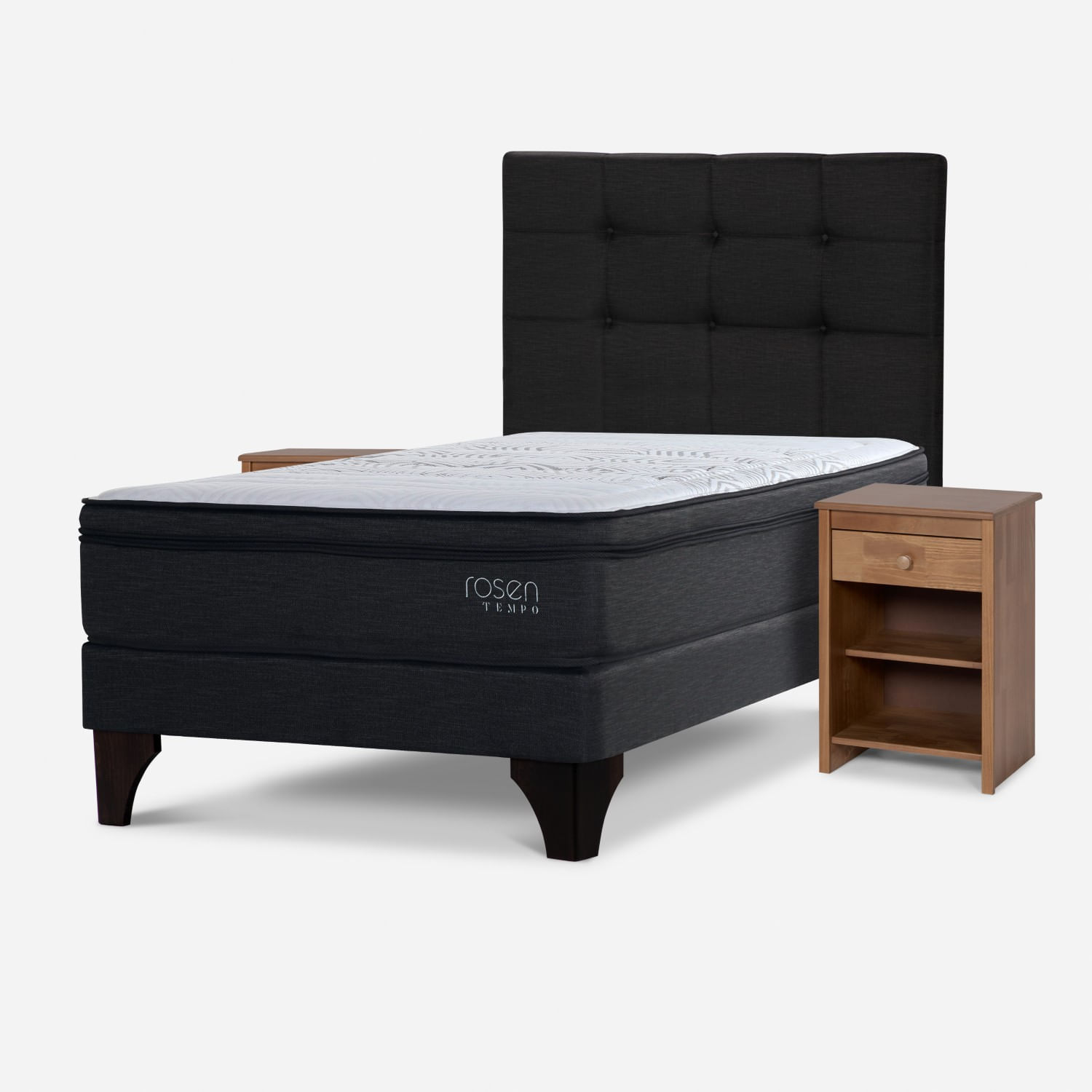 Dormitorio Europeo Tempo 2 Plazas Issey Grafito + 1 Velador Ferrara Madera