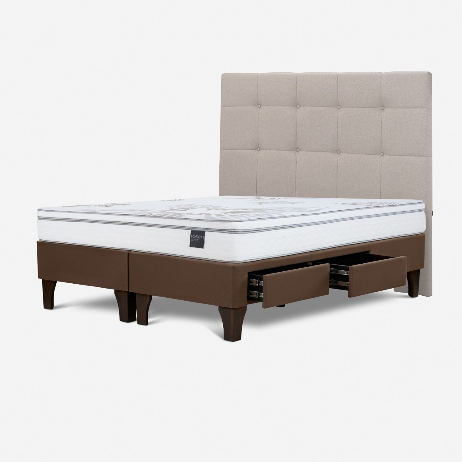 Dormitorio Con Cajones Art 4 Marrón Queen + Respaldo Issey Niebla