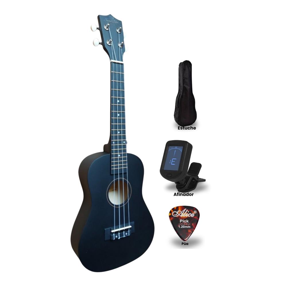 UKELELE CONCIERTO NEGRO con Afinador Funda Púa UKELELE CONCIERTO NEGRO con Afinador Funda Púa