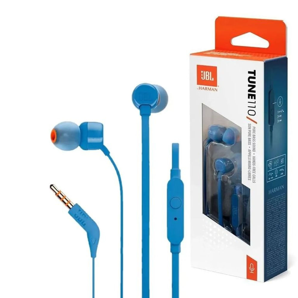 Audífonos Jbl Tune 110 Azul Con Micrófono Y Conector 3.5Mm
