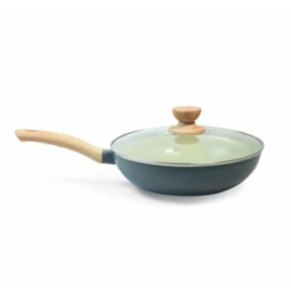 Sartén wok Record Wood con revestimiento interno cerámico y tapa de vidrio 26 cm