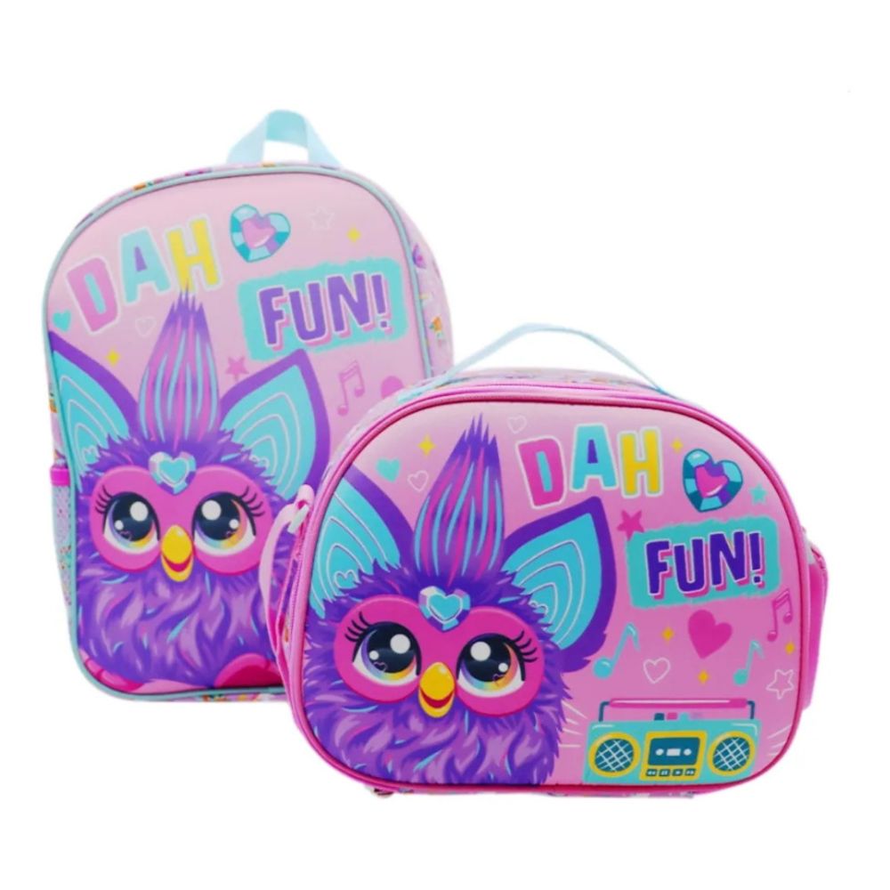 Pack Duo Mochila Furby A4 Nido Y Lonchera Morado Furby