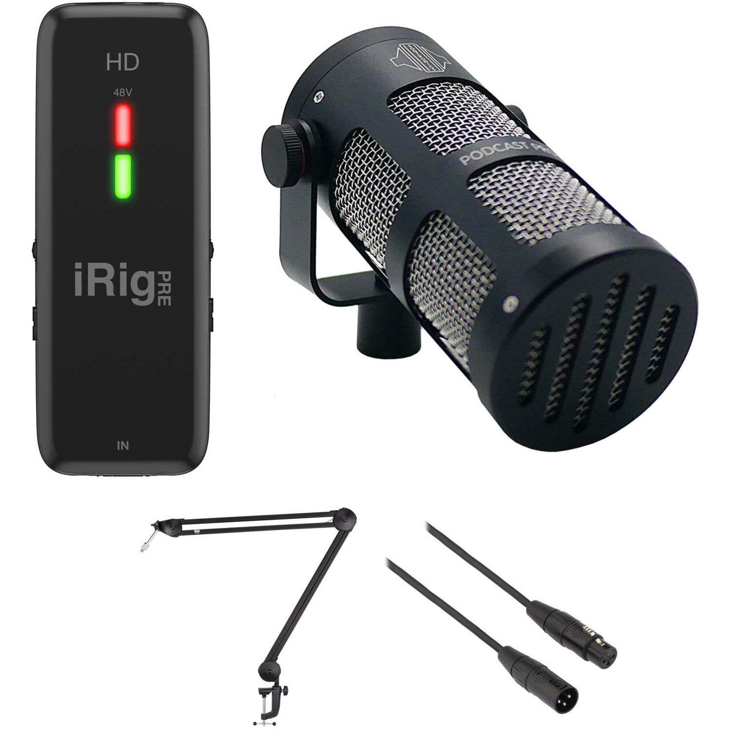 Kit de Interfaz de Audio Ik Multimedia Irig Pre Hd con Micrófono Sonotronics Podcast Pro Y Brazo de