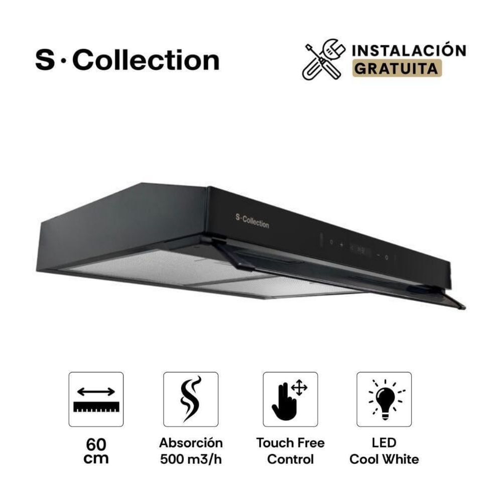 Campana Extractora Slim Black Touch Free S-Collection 60cm