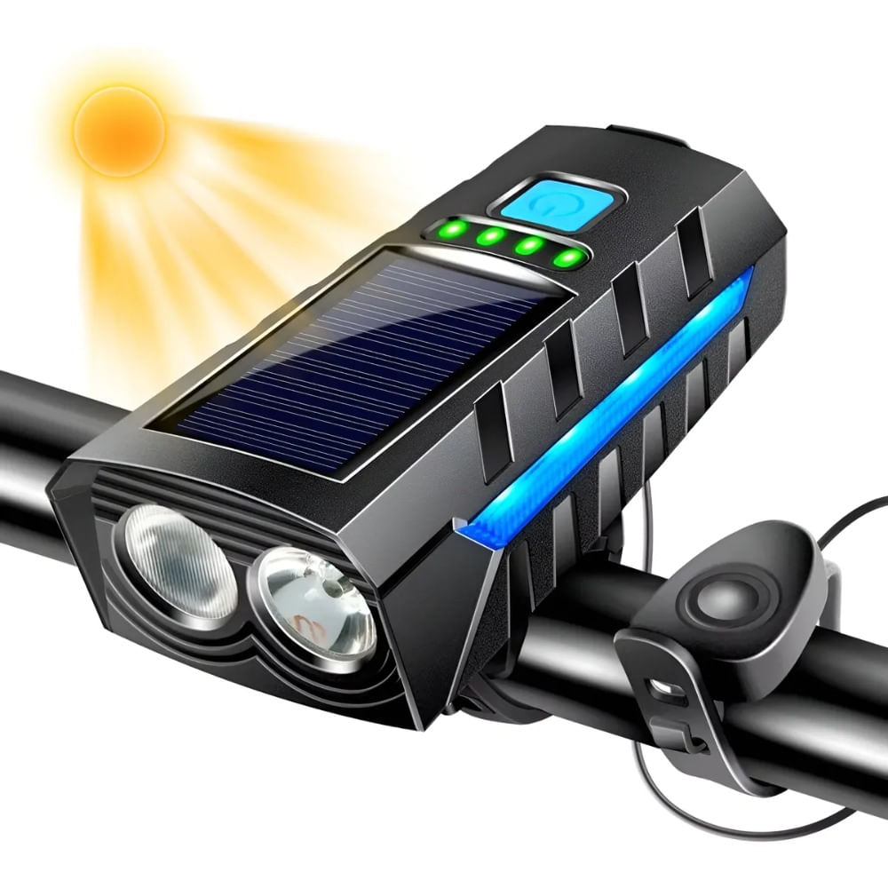 Luz De Bicicleta Recargable Solar 4000mah Con Strobo Negro