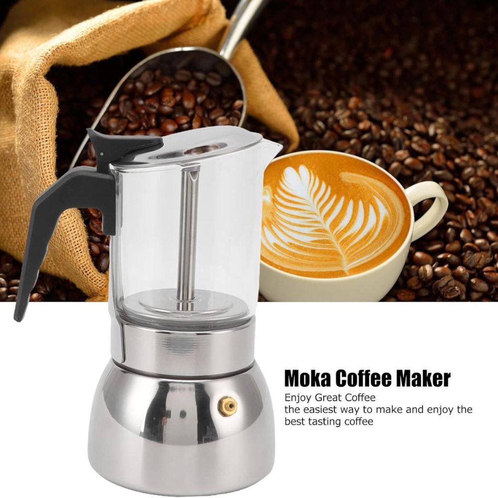 Cafetera italiana de acero y vidrio 9 tz