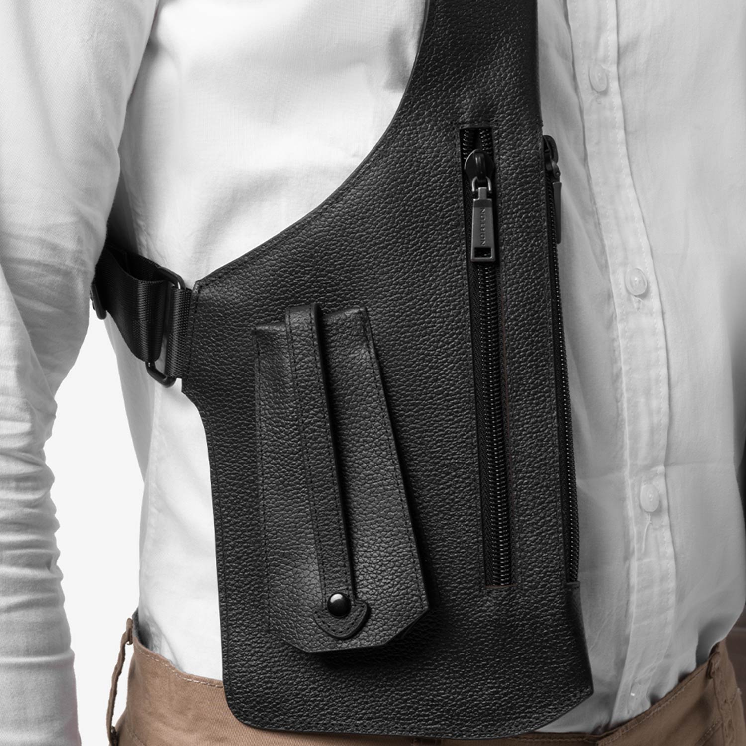 Canguro De Cuero Hombre Norton Ntn Jendri Negro